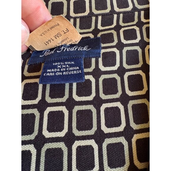 Paul Fredrick Mens DXL Short Sleeve 100% Silk Geometric Print Button-Up Shirt XL - Picture 5 of 10